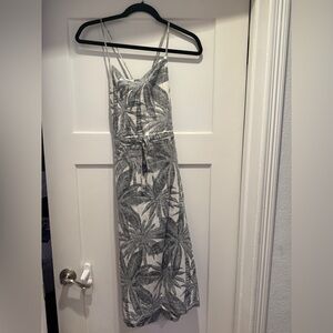 Marine Layer Black and White Palm Print Backless Dress
